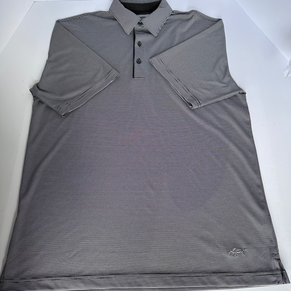 Greg Norman Play Dry Golf Polo Shirt‎ Men's Striped Gray Short Sleeve